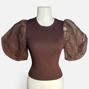 ASTR the Label Rosamund Top Size Large Brown Knit Crew Neck Open Back